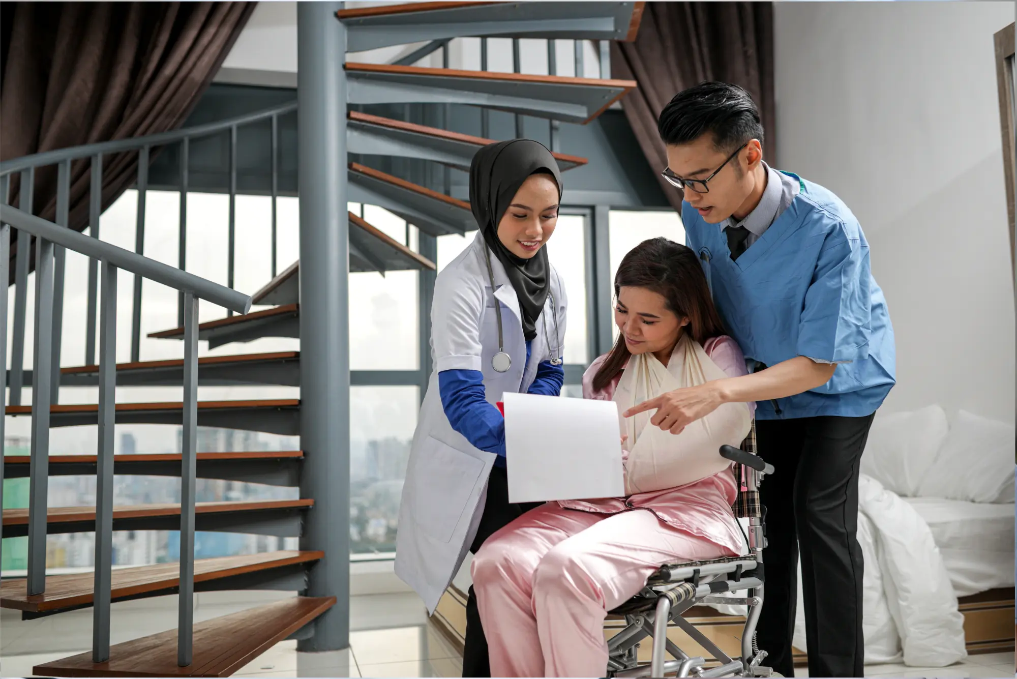 Family medicine professionals caring for a patient