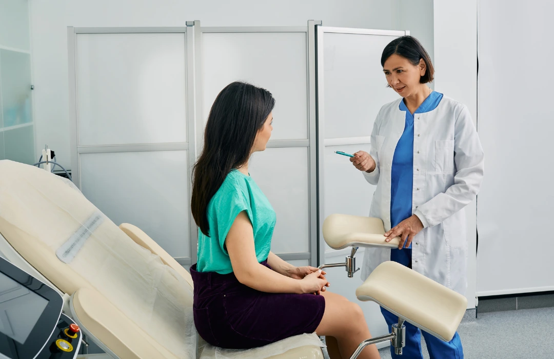 Gynecology team reviewing patient records